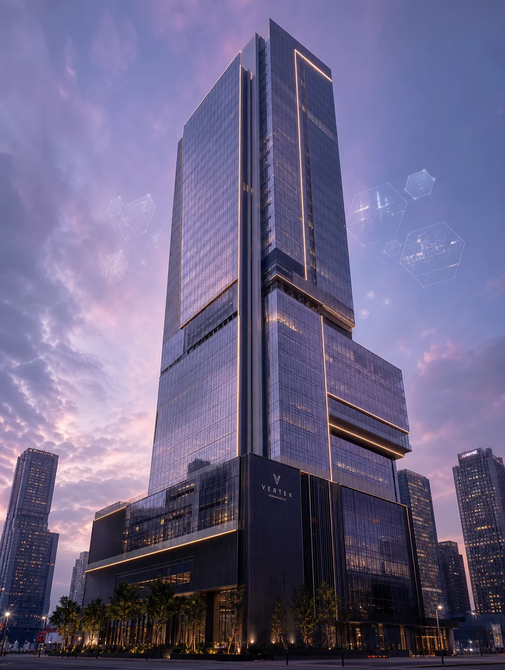 Modern architectural structure with geometric facades