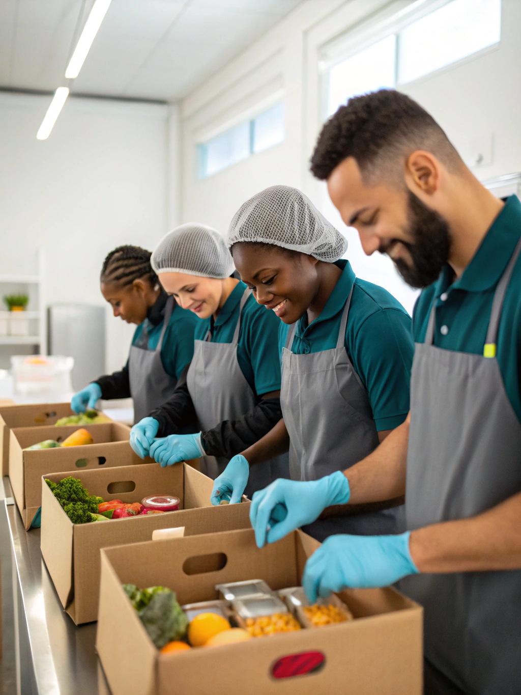 Schonfeld employees working together to package meals for community support